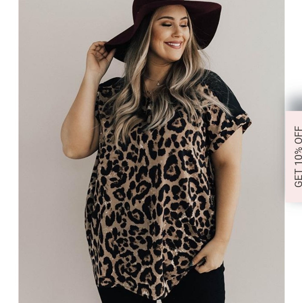 Leopard print shift blouse 1x